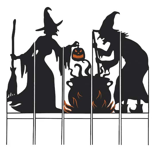 Glitzhome&#xAE; 34.5&#x22; Halloween Metal Silhouette Witches With Cauldron Yard Stake Set